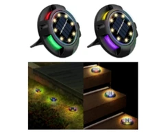 Įsmeigiamas LED lauko šviestuvas įkraunamas saulės energija 8LED + 4RGB ø11x13cm, 2vnt.