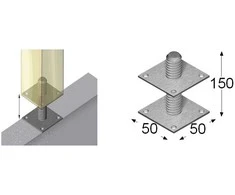 Įsukama atrama stulpams Arras 50x50x5mm/M10x150mm karštai cinkuota