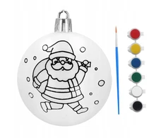 Kalėdinis plastikinis baublys 8 cm dizaino Kalėdų Senelis + dažai 6x3 ml artmaker
