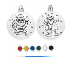 Kalėdinis plastikinis baublys 8 cm rinkinys iš 2 vnt. (Kalėdų Senelis, elnias) + dažai 6x3 ml artmaker