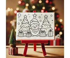 Kalėdinis tapybos rinkinys molbertas + teptukas + dažai + drobė 10x15 cm artmaker sniego žmogus