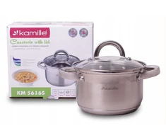 Kamille VIRTUVĖS PUODAS PLIENAS 2.1 LGAZ TRADICINĖ INDUKCIJA 16 CM SU dangteliu