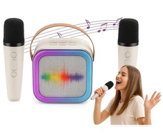 KARAOKĖS RINKINYS 2 MIKROFONAI BELAIDIS BLUETOOTH GALBARIASIS SUPER GARSU