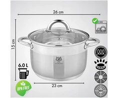 Karl Hausmann INDUKCINĖS DUJINĖS NERŪDIJANTOJO PLIENO 6L 26cm SU DANGIU KIETUS PUODAS