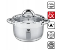 Karl Hausmann PLIENINIS PUODAS 5L INDUKCINIAM NERŪDIJANČIO PLIENO DUJINIU STIKLO DANGIUI 24cm