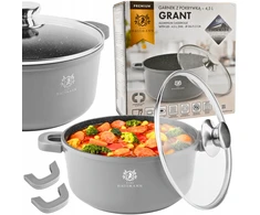 Karl Hausmann PUODAS INDUKCINIS DUJINIS GRANITINIS PUODAS 4,4L 24cm DANGINIS APVALUS PUODAS PILKAS