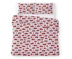 Patalynės komplektas Karo COTTON HOME KIDS Medvilnės komplektas 160x200 cm, Pilkas with Raudona Fire Trucks, Modern Children's Pattern