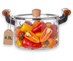 KARŠUMAI ATSPARUS STIKLINIS PUODAS 4,5 l SU dangteliu IR RANKENĖMIS