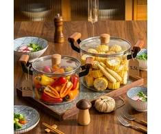 KARŠUMAI ATSPARUS STIKLINIS PUODAS 4,5 l SU dangteliu IR RANKENĖMIS