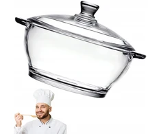 KARŠUMAI ATSPARUS STIKLINIS PUODAS SU DANGIU PIENO SRIUBOS GRŪDAI 1,5L