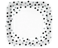 Kartoninės lėkštės Confetti Sidabrinis-Juodas Paw Ø23cm/10vnt.