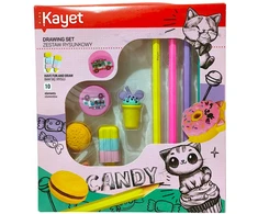 Kayet Candy piešimo rinkinys: trintukai, pieštukai, drožtukas