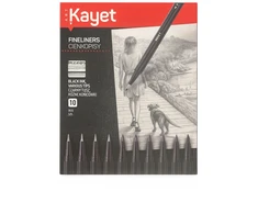 Kayet Fineliners: 10 vnt. juodo rašalo plonų rašiklių rinkinys