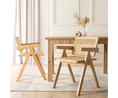 Kėdė Mebel Elite MADERA, medinė, ąžuolo spalvos, smėlio apmušalas