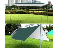 KEMPINGO TARP SAULĖS LAKŠTĖS, ATLIEKUS VANDENIUI, 3M, ŽALIA, 2M AUKŠTIS