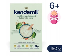 KENDAMIL GRŪDAI IR PIENO GRŪDŽIAI SU BROKOLIAIS, ŽIEDIJOMIS IR POMOMORIAIS 150g