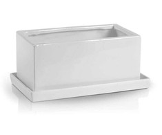 Keraminis vazonas RITZ, su lėkštele, baltos sp., 23 x 13 x 11 cm