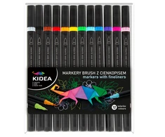 Kidea 12 spalvų "brush" markerių rinkinys su plonu galiuku