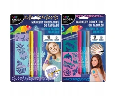 Kidea 6 blizgančių tatuiruočių žymeklių rinkinys + šablonai