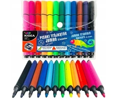 Kidea Jumbo Trijų Kraštų Flomasteriai, 12 Spalvų