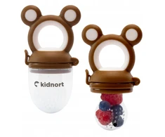 Kidnort 2in1 rudas silikoninis dantukas skirtas maistui nuo 4 mėn