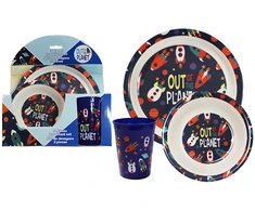 Kids Euroswan Indų rinkinys: puodelis, lėkštė, dubuo, 29x11x7,5 cm, pagamintas iš melamino Out Kids
