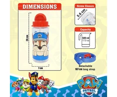 Kids Licensing Kids Euroswan Vandens buteliukas su šiaudeliu ir dirželiu "šunų Patrulis" Chase 500ml