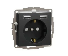 Schneider Electric Kištukinis lizdas SCHNEIDER Sedna Design, su užsklanda + 2 USB, 4A, antracitas; SDD114052