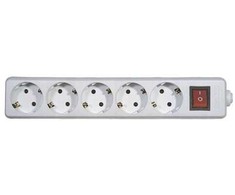 Kištukinis lizdas su įžeminimu ir jungikliu 5-viet./230V/16A baltas