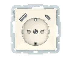 Kištukinis lizdas su įžeminimu (USB-C/USB-A) QR1000, be rėmelio, dramblio kaulo sp.