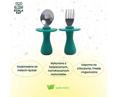 Koala Kay Silikoniniai metaliniai stalo įrankiai su užraktu vaikams, žali, saugūs