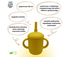 Koala Kay Silikoninis puodelis vaikams su vamzdeliu ir neišsiliejančiomis rankenėlėmis, 150 ml