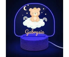 Koala Wood Prezent na Chrzciny Roczek dla Noworodka Lampka Nocna su Misiem i Imieniem