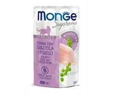 Monge SUPREME - Cat Wet Pouches su tunu, jūrų liežuviu ir žaliais žirneliais - sterilizuotoms katėms (80g)