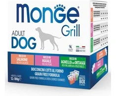 Monge Grilis Mix konservų rinkinys šunims su lašiša, kiauliena ir ėriena, 12x100 g