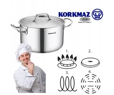 Korkmaz Tradicinis puodas iš nerūdijančio plieno 6.2L Puodas INDUKCINĖS DUJINĖS viryklės