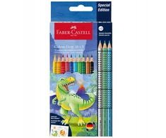 Kredki Grip 2001 edycja Dinozaury 10l+3 metaliczne + naklejki Faber-Castell