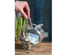 Krosno STIKLINIS PIGGY BANKAS ATIDARYMAS SU SPYNA, GRAVIRUOTAS, DIDELIS