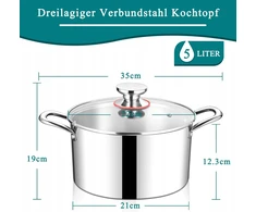 Kuchenne INDUKCINIS GAMYBOS PUODAS 22cm 4,8L 3 sluoksnių plieno dangtis