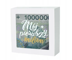 kukartka Kiaulė su langu MANO PIRMAS MILIJONAS 16X16cm Iždo dėžutė Banknotai Monetos