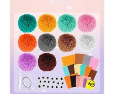 KŪRYBINIS RINKINYS VAIKAMS, DIY POMPOMS, PLASTIKAS, 10 POMPOMŲ, LINKSMUMAS, MOKYMASIS