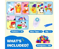 KŪRYBINIS RINKINYS VAIKAMS POMPOMS DIY DIY 3-6 METŲ GYVŪNAMS