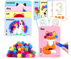 KŪRYBINIS RINKINYS VAIKAMS POMPOMS DIY DIY 3-6 METŲ GYVŪNAMS