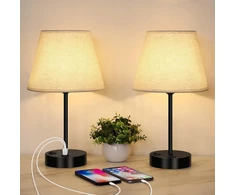 Lampa Rinkinys DWÓCH LAMPEK NOCNYCH Z DWOMA GNIAZDAMI USB I GNIAZDEM E27