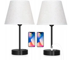 Lampa Rinkinys DWÓCH LAMPEK NOCNYCH Z DWOMA GNIAZDAMI USB I GNIAZDEM E27