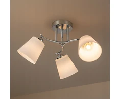 Lampa sufitowa 3 balta klosze chrom do sypilani salonu korytarz hotel