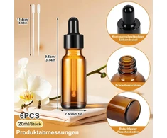 LAŠINĖLIS 20ML 6Vnt. STIKLINIAI ALIEJAI ATSPARUOJANTIS DAUGkartinio naudojimo Gintaro spalvos