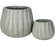 Lauko keraminis vazonas FICONSTONE PUMPKIN RIB, antikinės žalios sp., 21 x 17 cm