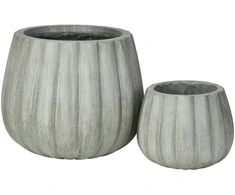 Lauko keraminis vazonas FICONSTONE PUMPKIN RIB, antikinės žalios sp., 21 x 17 cm