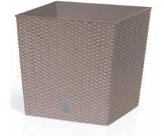 Lauko plastikinis vazonas RATO LOW, su įdėklu, smėlio sp., 32 x 32 x 33 cm